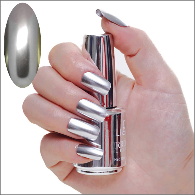 Esmalte de uñas con efecto de espejo, metalizado - plata