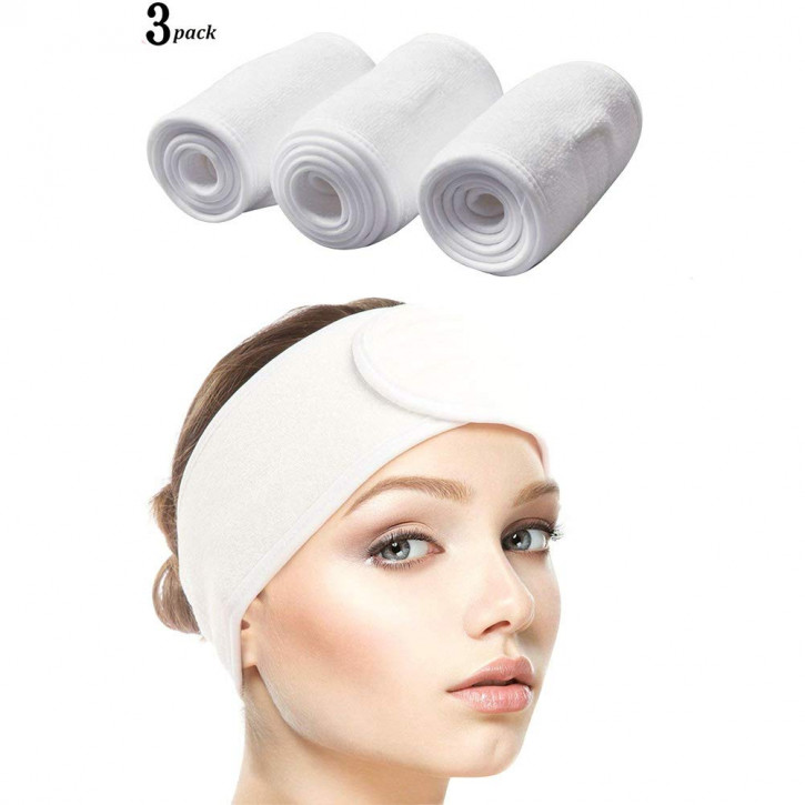 3 bandas de toalla blanca para el cabello con velcro ajustable